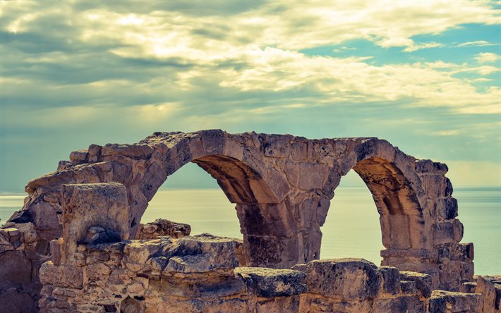 Curio, 4k, rovine, mare, antichità, Cipro
