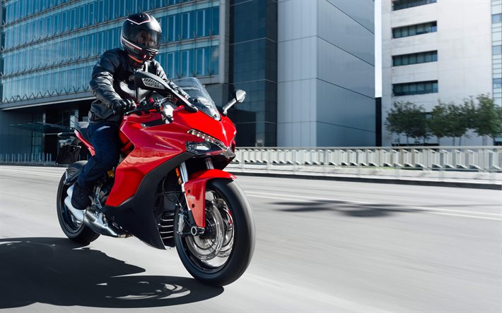 Ducati süper spor S, 2017, binici, superbikes, hareket, kırmızı motosiklet