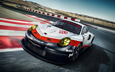 Porsche 911 RSR, 2017, chemin de câbles, de mouvement, de sportcars, de course de porsche