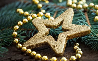 star, Christmas, gold beads, x-mas decorations, New Year