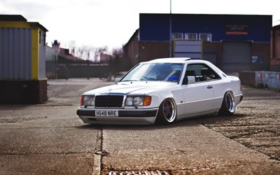 Mercedes-Benz E-Class Coupe, tuning, C124, stance, white mercedes
