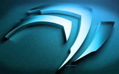 nvidia mavi logosu, yaratıcı, nvidia 3d logosu, mavi metal arka plan, markalar, sanat eseri, nvidia metal logosu, nvidia