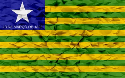 피아우이의 국기, 4k, 브라질의 주, 3d 다각형 배경, 피아우이 깃발, 3d 다각형 텍스처, 피아우이의 날, 3d 피아우이 깃발, 브라질 국가 상징, 3d 아트, 피아우이, 브라질