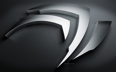 شعار nvidia الفضي, خلاق, شعار nvidia 3d, الفضة المعدنية الخلفية, العلامات التجارية, عمل فني, شعار nvidia المعدني, نفيديا
