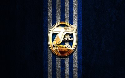 Oita Trinita golden logo, 4k, blue stone background, J2 League, japanese football club, Oita Trinita logo, soccer, Oita Trinita emblem, Oita Trinita, football, Oita Trinita FC