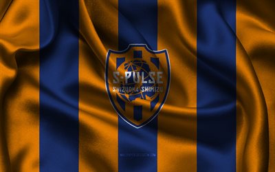 4k, Shimizu S-Pulse logo, blue orange silk fabric, Japanese football team, Shimizu S-Pulse emblem, J1 League, Shimizu S-Pulse Frontale, Japan, football, Shimizu S-Pulse flag