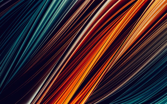 青オレンジ色の線の背景, 4k, 線の抽象化の背景, 抽象的なテクスチャ, 線の背景, 創造的な線の背景