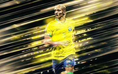 richarlison, brasilian jalkapallomaajoukkue, brasilialainen jalkapalloilija, luovaa taidetta, terät linjat art, brasilia, keltainen tausta, jalkapallo, richarlison de andrade