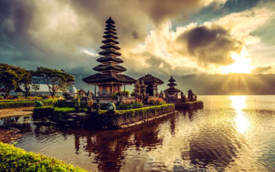 Pura Ulun Danu Bratan, Bali, evening, sunset, Indonesia, Pura Bratan, Lake Bratan, Buddhism, Major Hindu Shaivite temple, temple complex