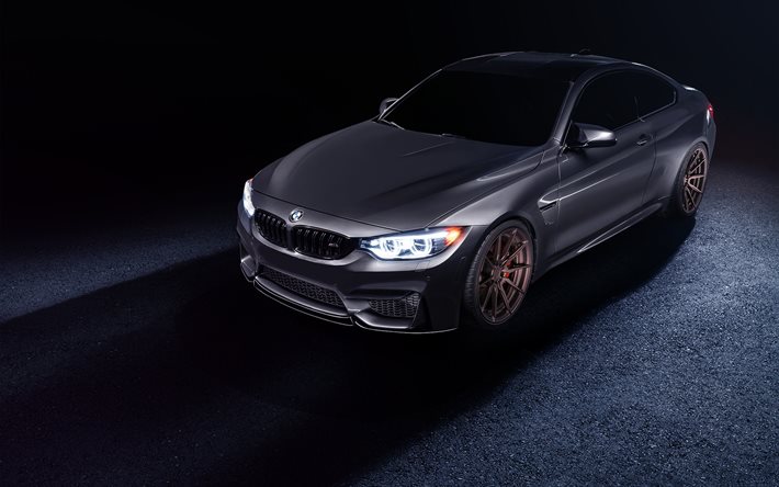 BMW M4, darkness, F82, gray m4, headlights, supercars, BMW