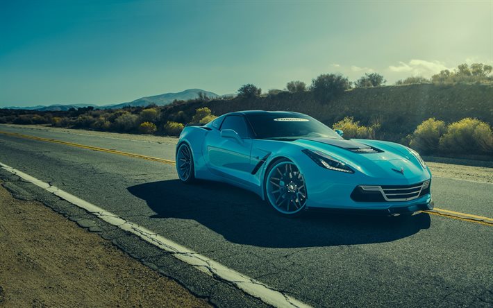 Chevrolet Corvette, 2016, Forgiato, Azul Corvette, coches Deportivos, tuning, Chevrolet