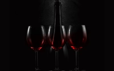el vino, las copas, la oscuridad, el vino tinto