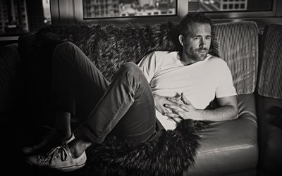 Ryan Reynolds, acteur, célébrités, 2016, les gars, photo en noir et blanc