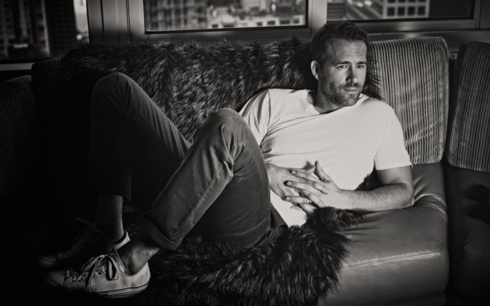 Ryan Reynolds, oyuncu, ünlüler, 2016, çocuklar, siyah beyaz fotoğraf