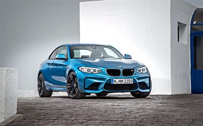 sportcars, 2016, BMW M2 Coupe, F87, black wheels, blue BMW
