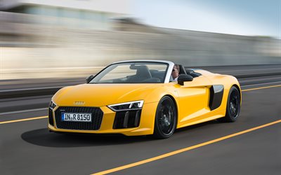 movimento, rodster, 2017, Audi R8 Spyder, velocità, giallo audi r8