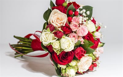 bouquet da sposa, rose, rose rosse, rose bianche, bouquet di rose