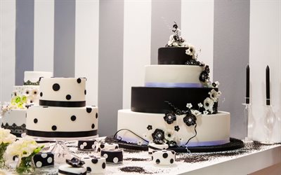 gâteau de mariage, des bonbons, de mariage, de noir et de blanc, gâteau, gâteau au chocolat