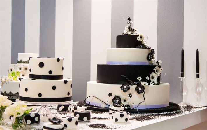 ウェディングケーキ, お菓子, 結婚, 白と黒のケーキ, チョコレートケーキ