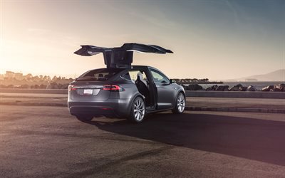 Tesla Model X, 2017, electric car, new Tesla, silver Tesla, P90D