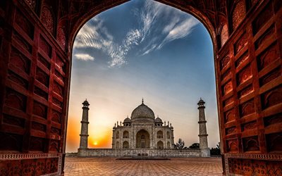 Agra, le Taj Mahal, coucher de soleil, Inde