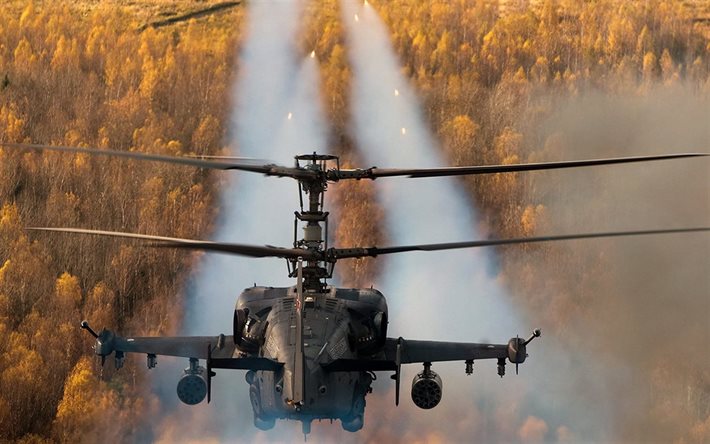 Ka-52 Alligator, attack helicopters, missile launch, Russian Air Force, Hokum B