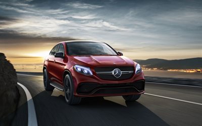 strada, 2016, Mercedes-Benz GLE-classe, movimento, C292, AMG, mercedes rossa