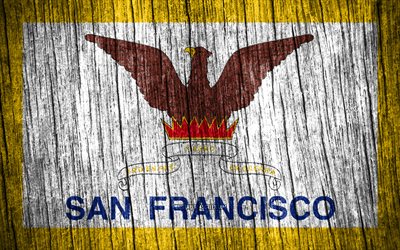 4k, 샌프란시스코의 국기, 미국 도시들, 샌프란시스코의 날, 미국, 나무 질감 깃발, 샌프란시스코 국기, 샌프란시스코, 캘리포니아 주, 캘리포니아의 도시들, 미국 도시, 캘리포니아