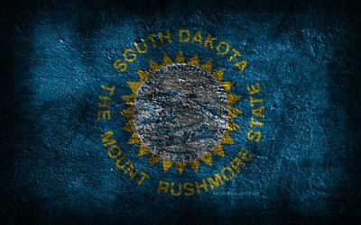 4k, South Dakota State flag, stone texture, Flag of South Dakota State, South Dakota flag, Day of South Dakota, South Dakota, American national symbols, South Dakota State, American states, USA