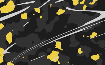 giallo nero mimetico, 4k, trame mimetiche, trame militari, sfondo mimetico astratto, sfondi astratti, mimetico astratto