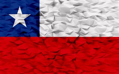 drapeau du chili, 4k, fond de polygone 3d, texture de polygone 3d, jour du chili, drapeau du chili 3d, chili symboles nationaux, art 3d, chili