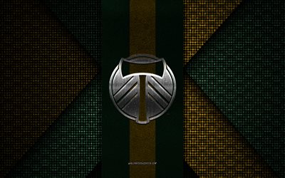 Portland Timbers, MLS, green yellow knitted texture, Portland Timbers logo, American soccer club, Portland Timbers emblem, soccer, Portland, USA