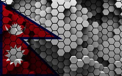 4k, flagge von nepal, 3d-hexagon-hintergrund, nepal-3d-flagge, tag von nepal, 3d-sechskant-textur, nepal-nationalsymbole, nepal, 3d-nepal-flagge