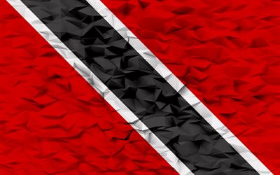 bandera de trinidad y tobago, 4k, fondo de polígono 3d, textura de polígono 3d, día de trinidad y tobago, bandera de trinidad y tobago 3d, trinidad y tobago