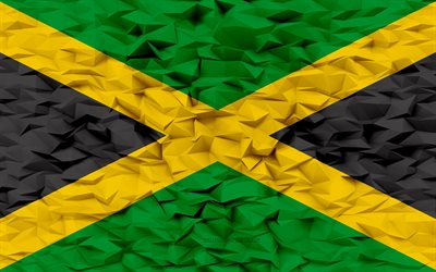 4k, jamaicas flagga, 3d hexagon bakgrund, jamaica 3d flagga, day of jamaica, 3d hexagon textur, jamaicas nationella symboler, jamaica, 3d jamaica flagga, europeiska länder
