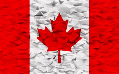 bandiera del canada, 4k, sfondo del poligono 3d, struttura del poligono 3d, bandiera canadese, giorno del canada, bandiera del canada 3d, simboli nazionali canadesi, paesi bassi, paesi del nord america