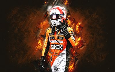 Lando Norris, McLaren-Mercedes, British racing driver, Formula 1, Mercedes AMG High Performance Powertrains, orange stone background, F1, racing drivers