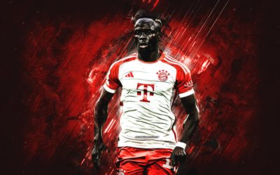 Sadio Mane, FC Bayern Munich, Senegalese footballer, red stone background, Bundesliga, Germany, football, Bayern Munich 2024 uniform