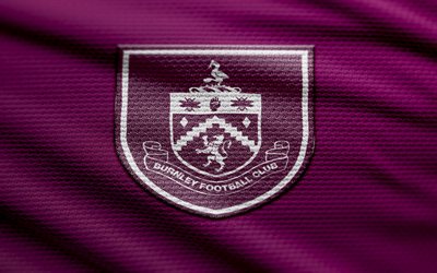 Burnley FC fabric logo, 4k, purple fabric background, Premier League, bokeh, soccer, Burnley FC logo, football, Burnley FC emblem, Burnley new logo, english football club, Burnley FC