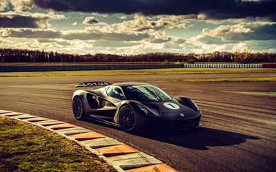 2023, Lotus Evija, exterior, front view, racing car, electric cars, matt black Lotus Evija, British sports cars, racing track, Lotus