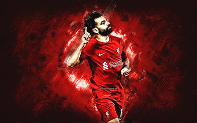 Mohamed Salah, Liverpool FC, Egyptian football player, portrait, red stone background, Premier League, Mo Salah, Liverpool, grunge art