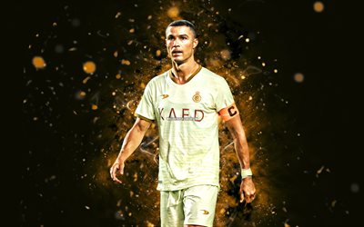 Cristiano Ronaldo, yellow neon lights, 4k, Al Nassr FC, football stars, Saudi Pro League, CR7, Cristiano Ronaldo Al Nassr, football, soccer, Al-Nassr FC, Riyadh, CR7 Al Nassr, Cristiano Ronaldo 4K
