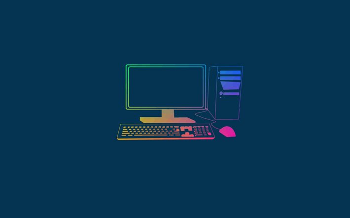 コンピュータ, 青色の背景, 創造