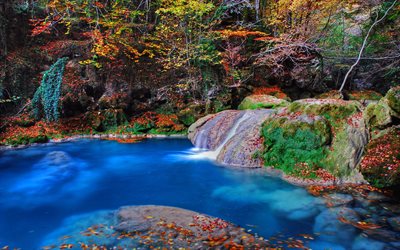 Spain, autumn, waterfall, cascade, rocks, Basque Country