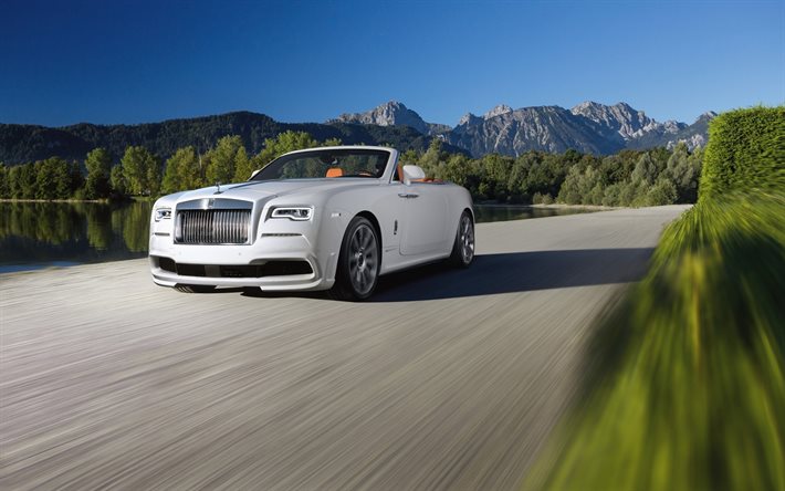 Spofec Rolls-Royce Amanecer, el movimiento, la carretera, los coches de lujo, 2016, cabriolets, blanco Rolls-Royce