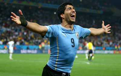 Luis Suarez, giocatore di football, squadra Uruguay, in avanti, di gioia, di