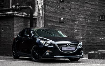 Mazda 3, 2016, sedanes, tuning, negro mazda