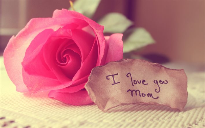message, je t'Aime Maman, des fleurs, des roses
