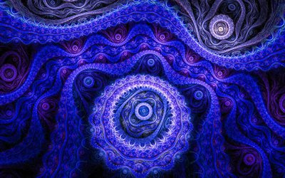 les fractales, motifs, fond bleu, résumé