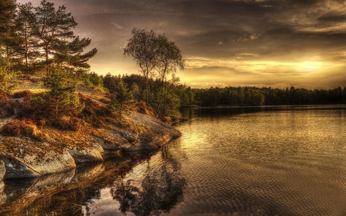 湖, スウェーデン, 自然のスウェーデン, 海岸